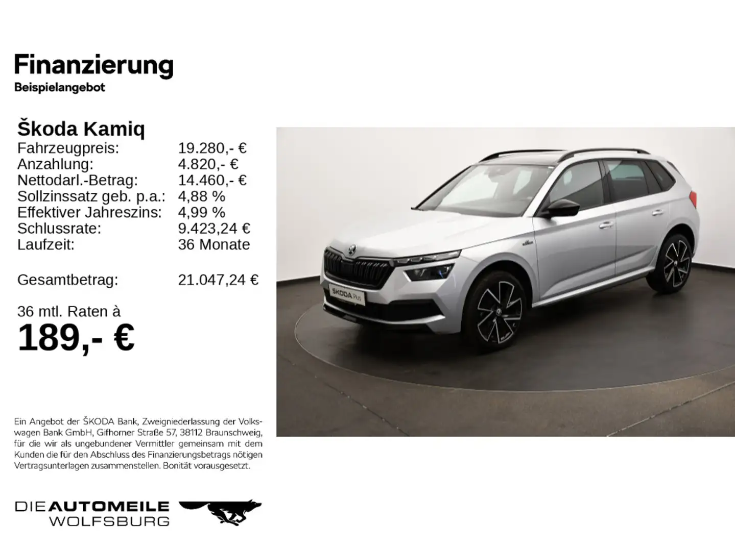 Skoda Kamiq 1.0 TSI Monte Carlo AHK/Tempo/Einparkhi Silber - 2
