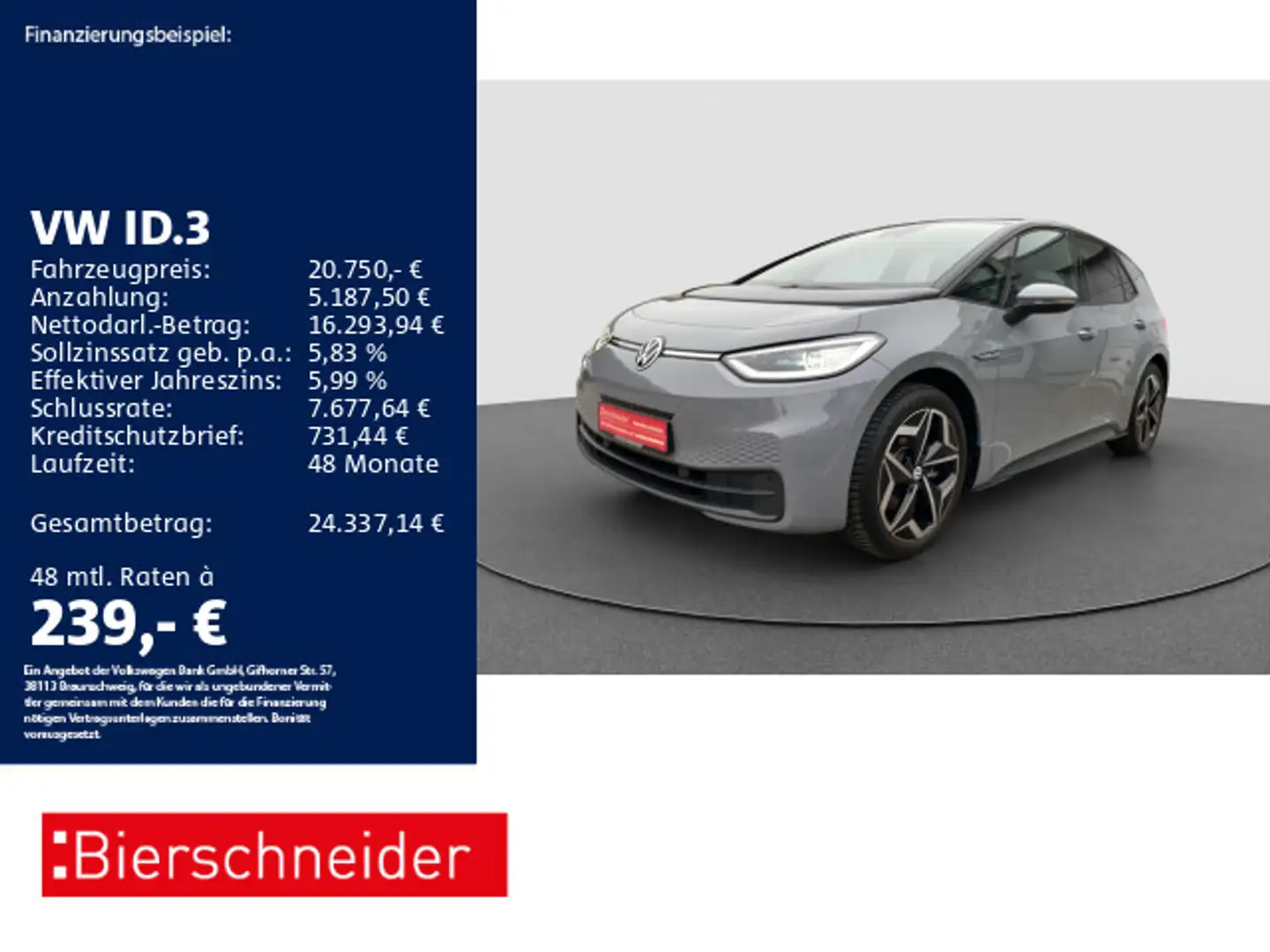 Volkswagen ID.3 Pro Perf AHK MATRIX HuD ACC 19 Grau - 1