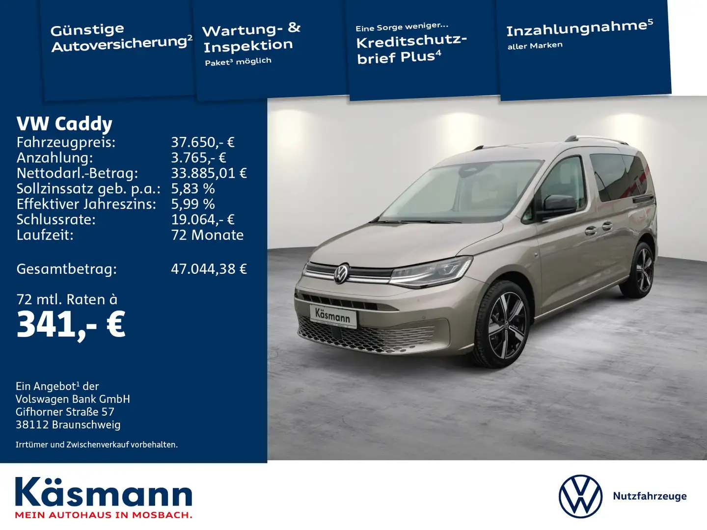 Volkswagen Caddy Goal 2.0TDI LED NAV KAM ACC SHZ Beige - 1