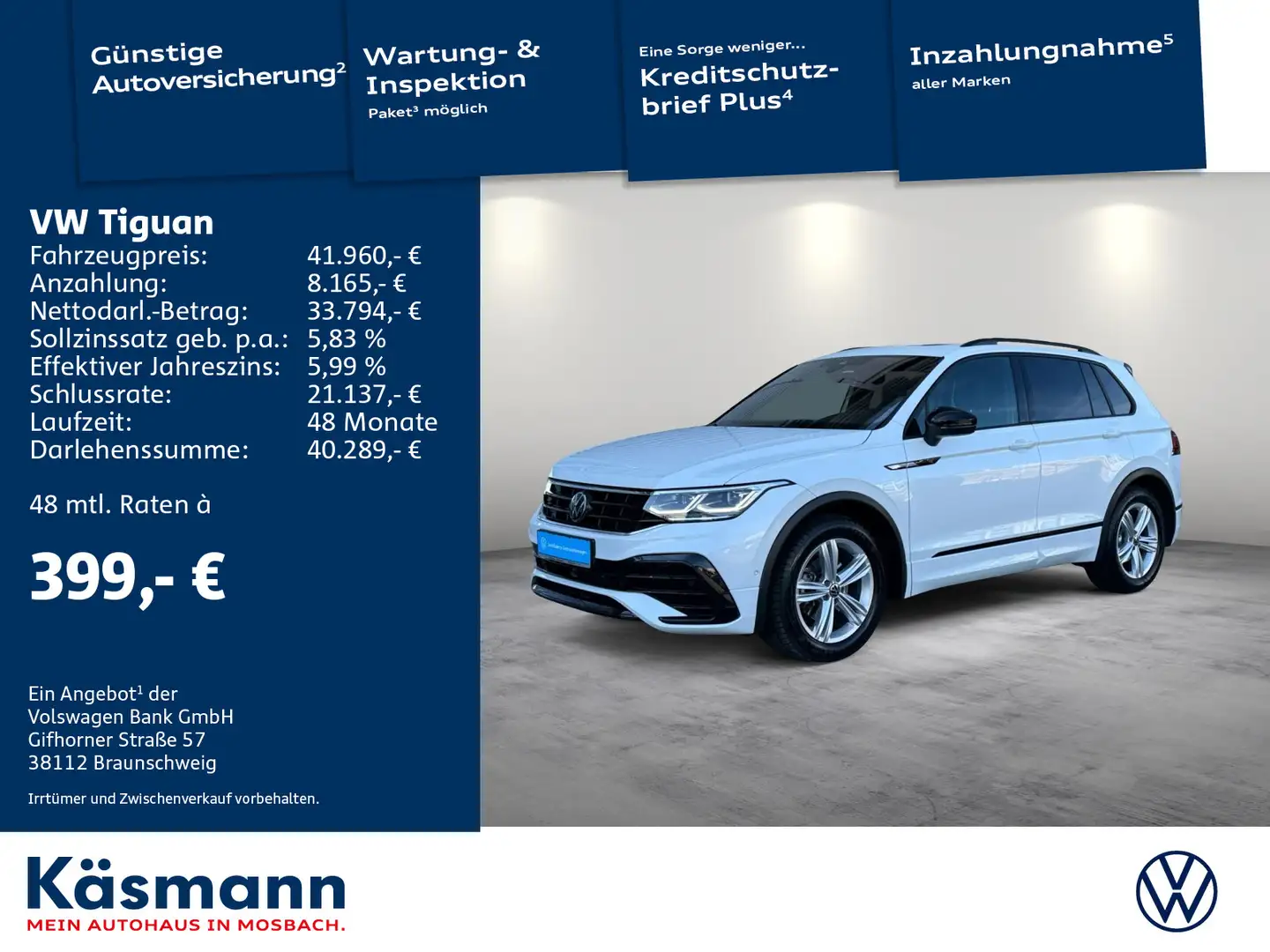 Volkswagen Tiguan R-Line 2.0TDI BLACK PANO AHK MATRIX H&K Weiß - 1