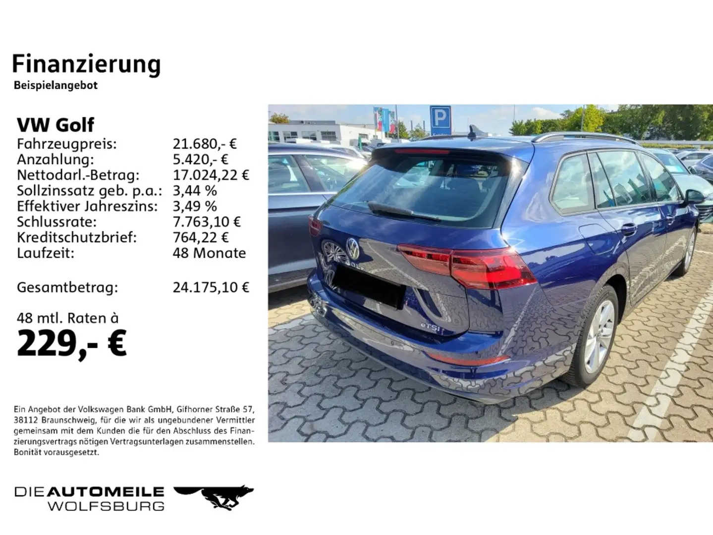 Volkswagen Golf 8 VIII Variant 1.0 eTSI DSG Life ACC/Einpar Blau - 2