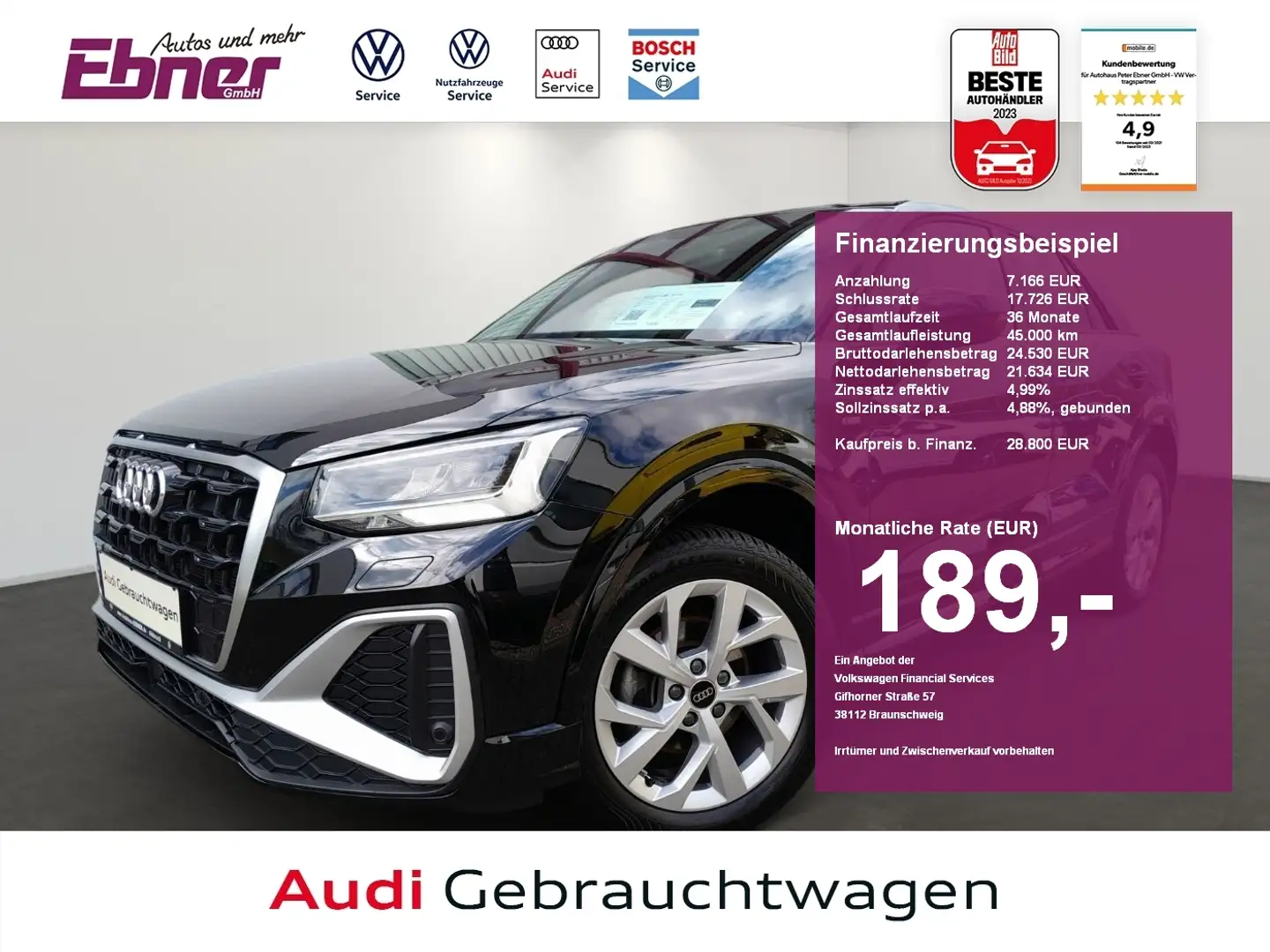 Audi Q2 S-LINE 35TFSI S-TRONIC LED+NAVI+KEYLESS+el.KLAPPE+ Schwarz - 1