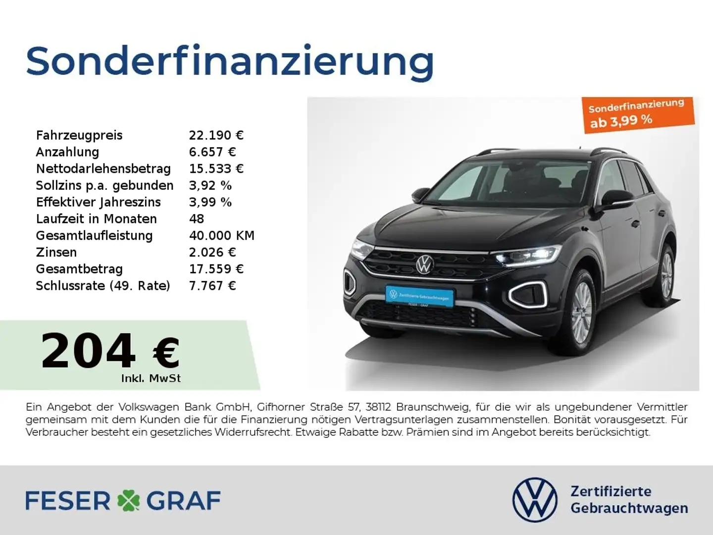 Volkswagen T-Roc 1.0 TSI Life Navi LED Sitzhzg Park-Assist Schwarz - 1