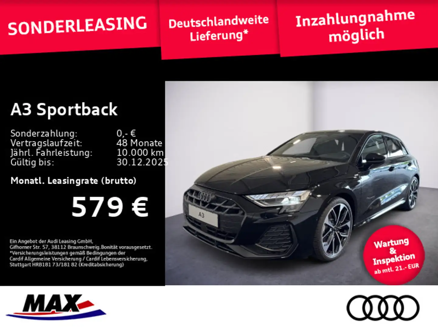 Audi A3 S line TFSI quattro 150 kW S tronic Schwarz - 1