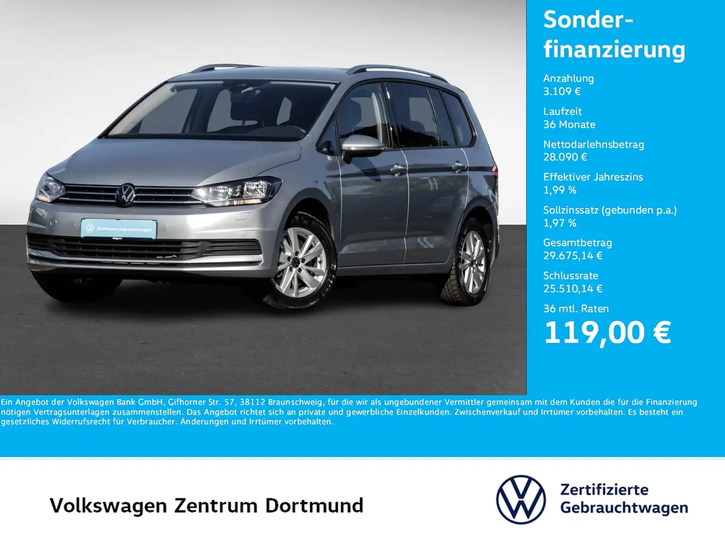 Volkswagen Touran 1.5 COMFORTLINE 7SITZE AHK CAM ACC NAVI Argent - 1