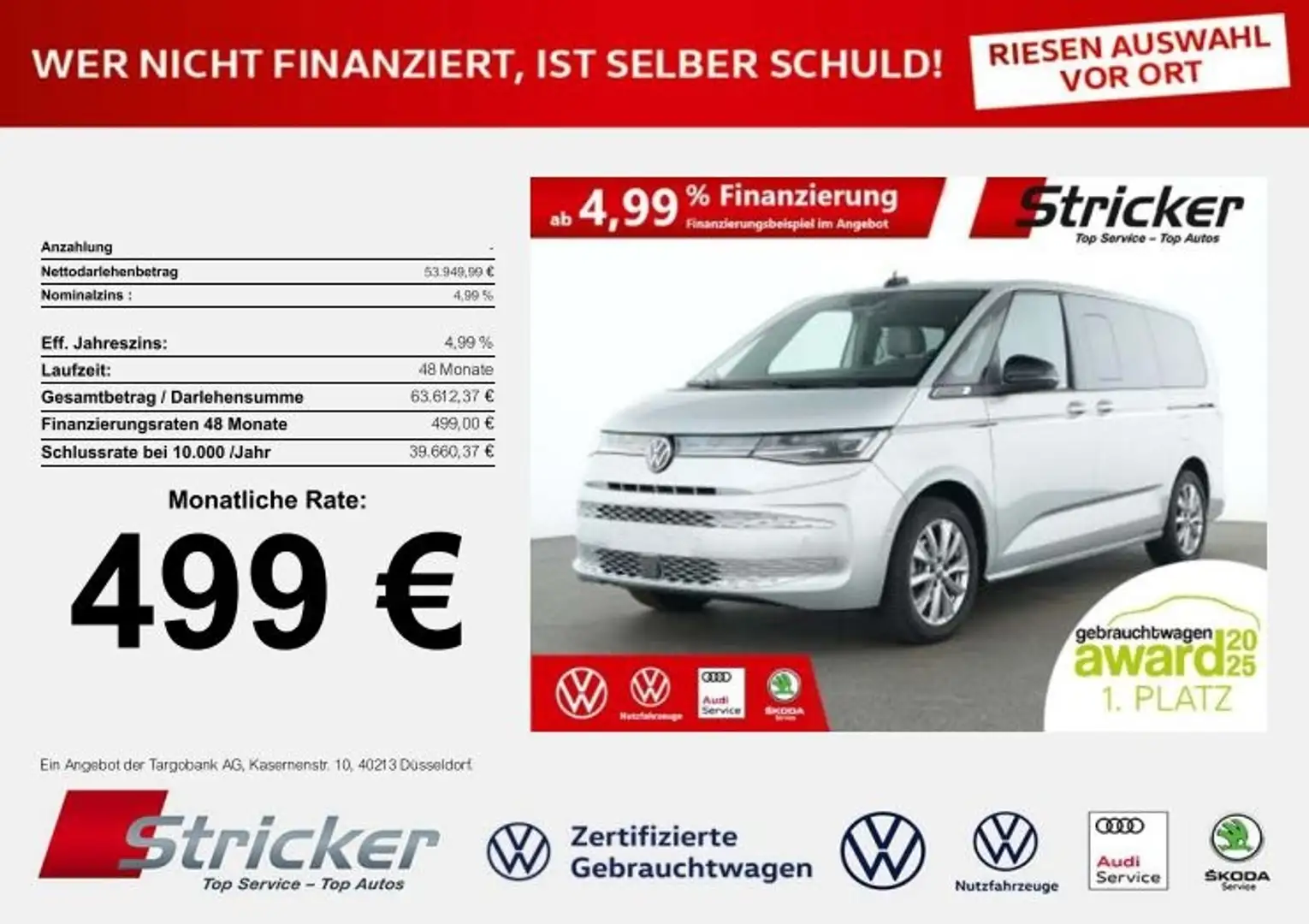 Volkswagen T7 Multivan Style lang 2.0TDI DSG 499,-ohne Anzahlung Vis-a-V Silber - 1