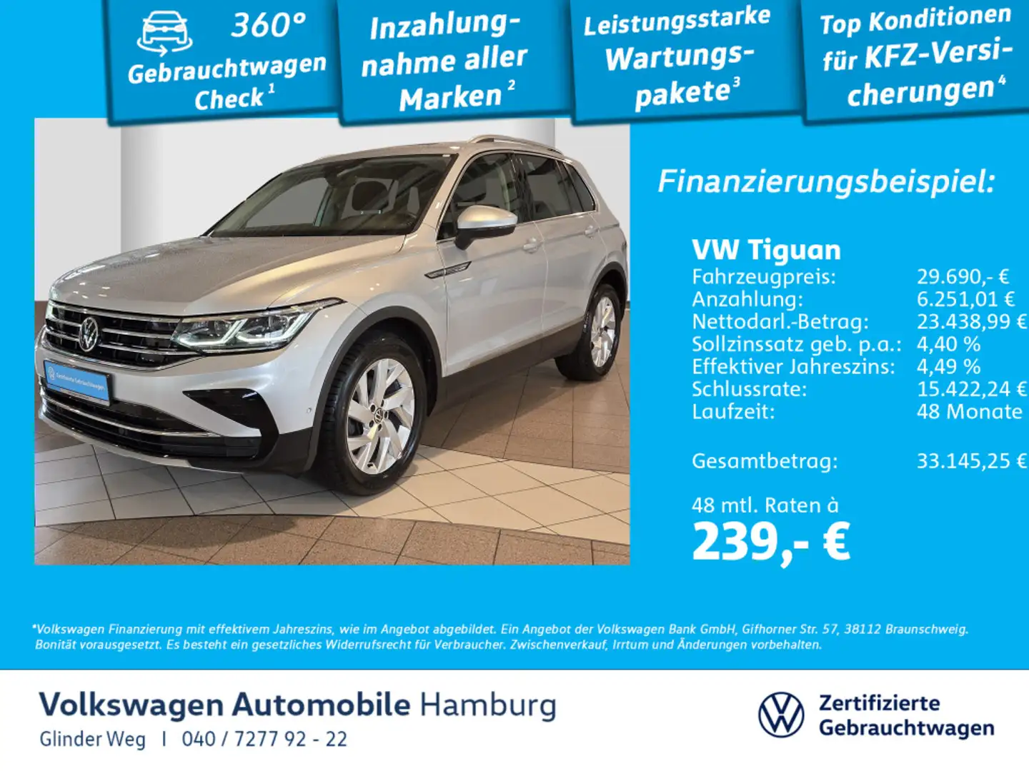 Volkswagen Tiguan 2.0 TDI Elegance DSG Panoramadach AppConn Silber - 1