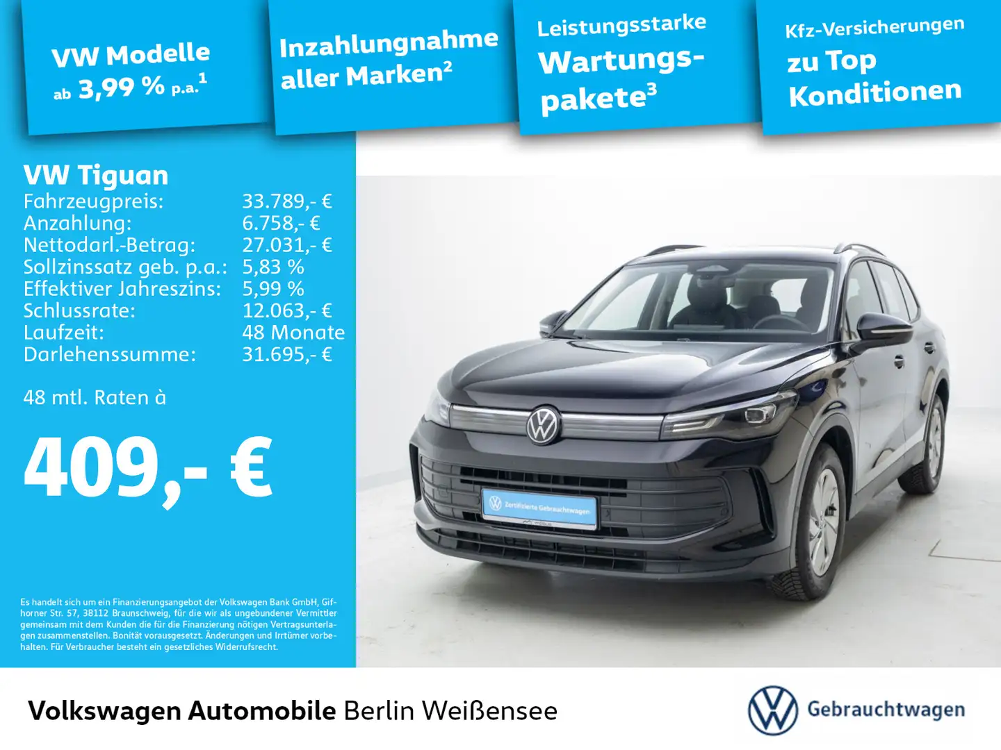 Volkswagen Tiguan 1.5 eTSI  DSG*AHK*SIDE*NAVI*APP*GjR*LED* Schwarz - 1