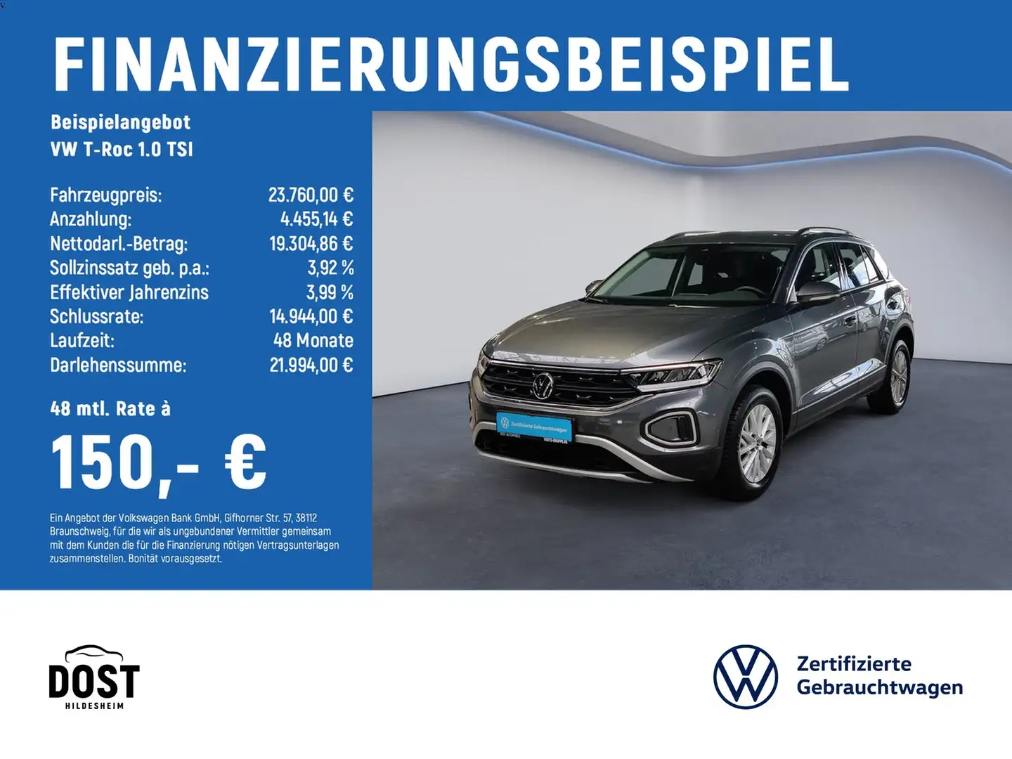 Volkswagen T-Roc 1.0 TSI Life LED+SHZ+DAB+NAVI Grau - 2