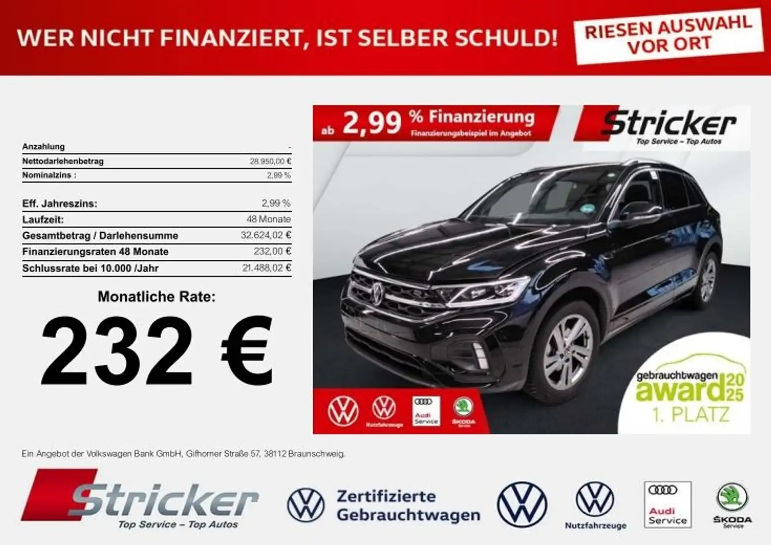 Volkswagen T-Roc R-Line 1.5TSI DSG 232,-ohne Anzahlung Navi AHK Ka Schwarz - 2