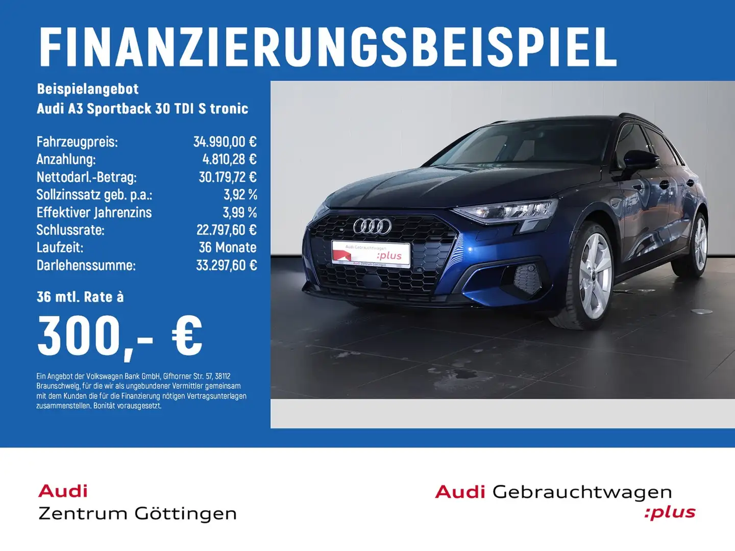 Audi A3 Sportback 30 TDI S tronic advanced +AHK+SOUND Blau - 2
