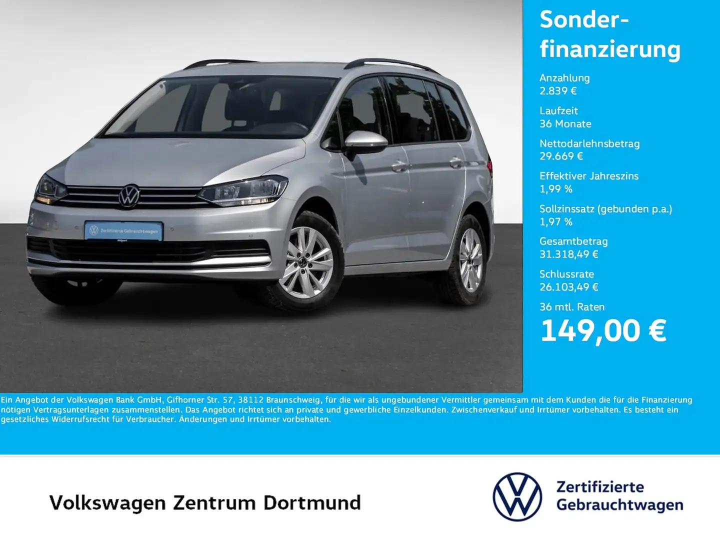 Volkswagen Touran 1.5 COMFORTLINE 7SITZE CAM ACC CARPLAY Zilver - 1