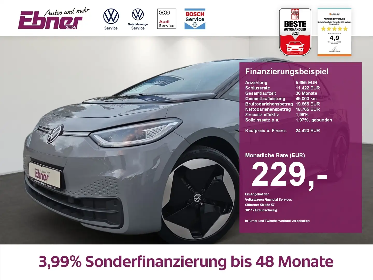Volkswagen ID.3 PRO TECH NP:51tEUR! PANO+HEAD-UP+MATRIX+KAMERA+ACC Schwarz - 1