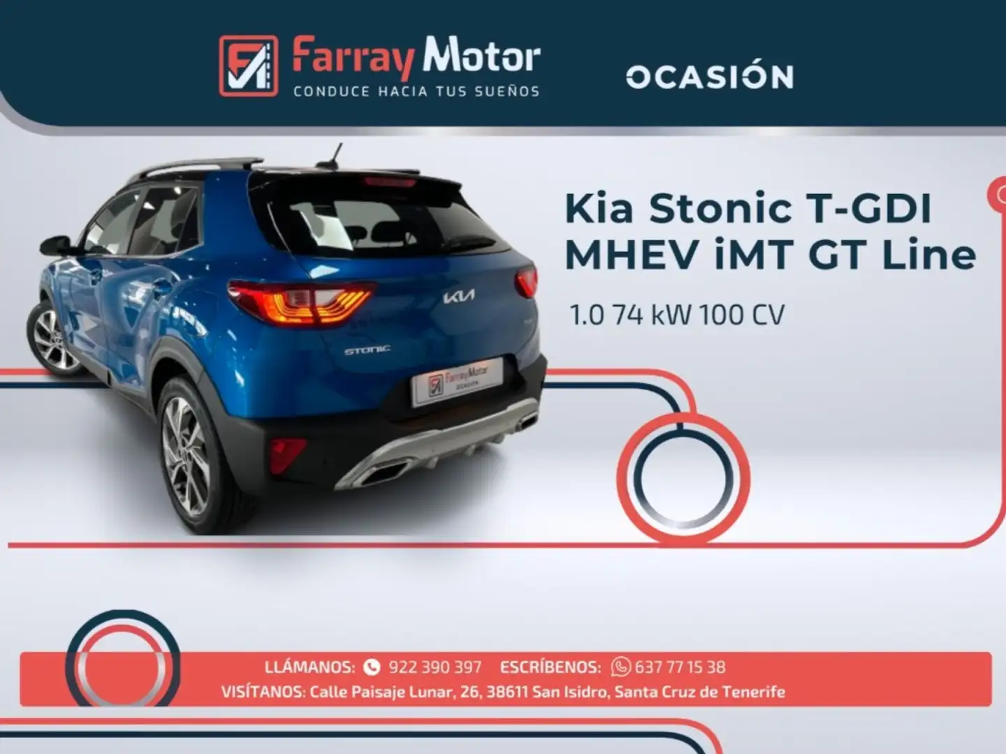 Kia Stonic 1.0 T-GDi MHEV GT Line 100 Bleu - 2