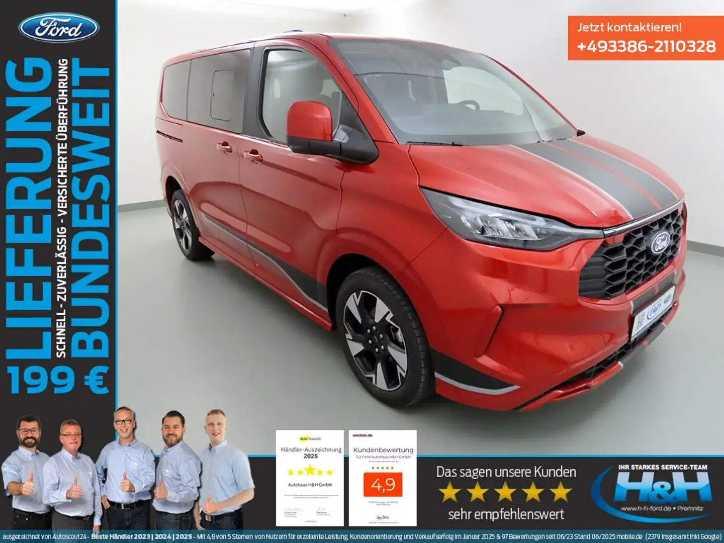 Ford Tourneo Custom 2.0 Aut. L1 Sport Pano+AHK+ACC Rouge - 1