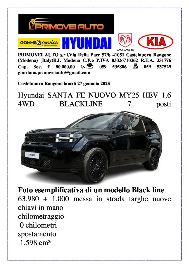 Hyundai SANTA FE 1.6 T-GDi HEV 4WD AT 7 posti Black Line Nero - 1