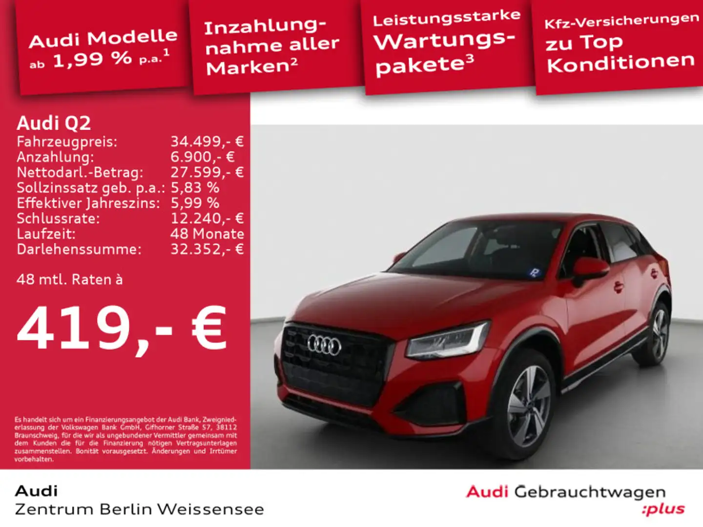 Audi Q2 35 TDI S-TRO**ADVANCED*LED*AHK*SHZ*GRA*DAB*** Rouge - 1