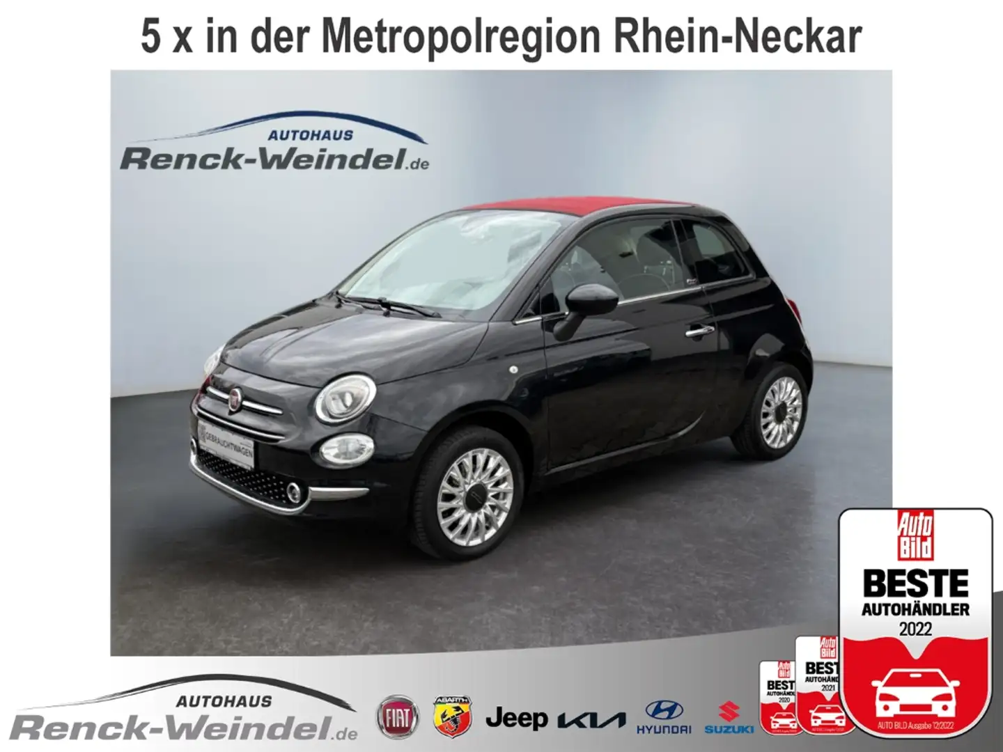 Fiat 500C Lounge 1.2 Faltdach Klimaautom Musikstreaming SD T Schwarz - 1