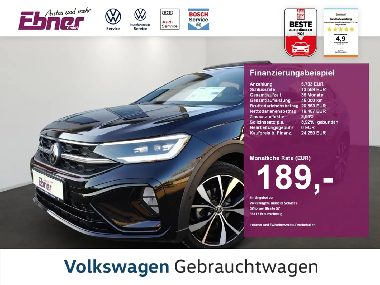 Volkswagen Taigo R-LINE TSI PANORAMADACH+ACC+KAMERA+MATRIX+APP+18 A Schwarz - 1