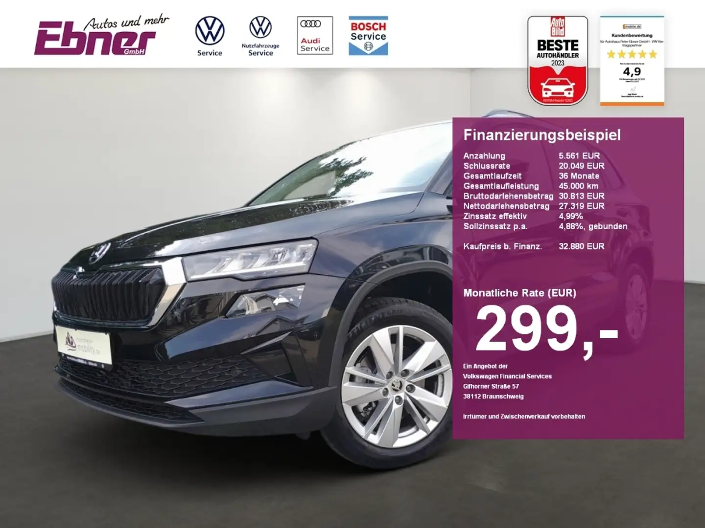 Skoda Karoq SELECTION 1.5TSI DSG AHK+KAMERA+NAVI+ACC+KEYLESS+L Schwarz - 1
