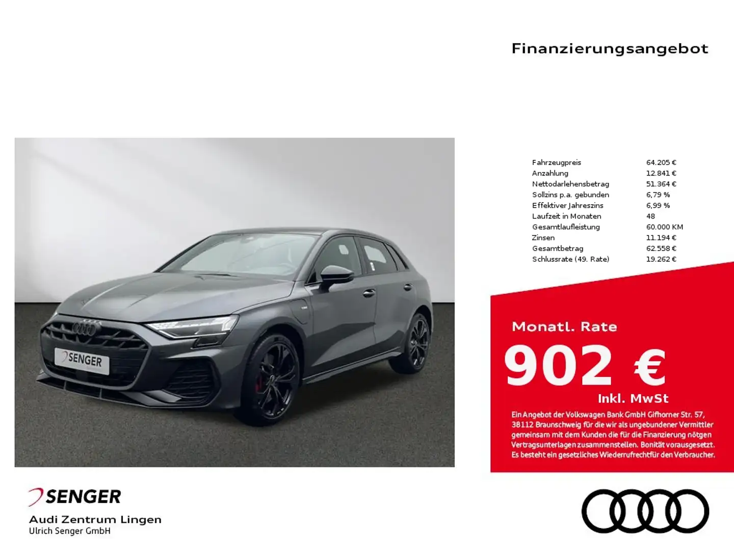 Audi A3 S line 45 TFSIe Audi connect Memory Gris - 1