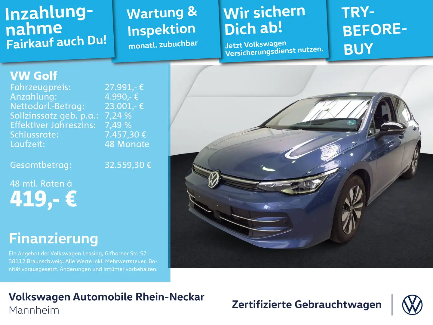 Volkswagen Golf VIII 2.0 TDI GOAL DSG AHK Navi Kamera uvm Blau - 1