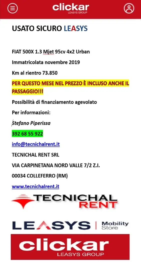 Fiat 500X FIAT 500X 1.3 Mjet 95cv 4x2 Urban del 2019 Bianco - 1