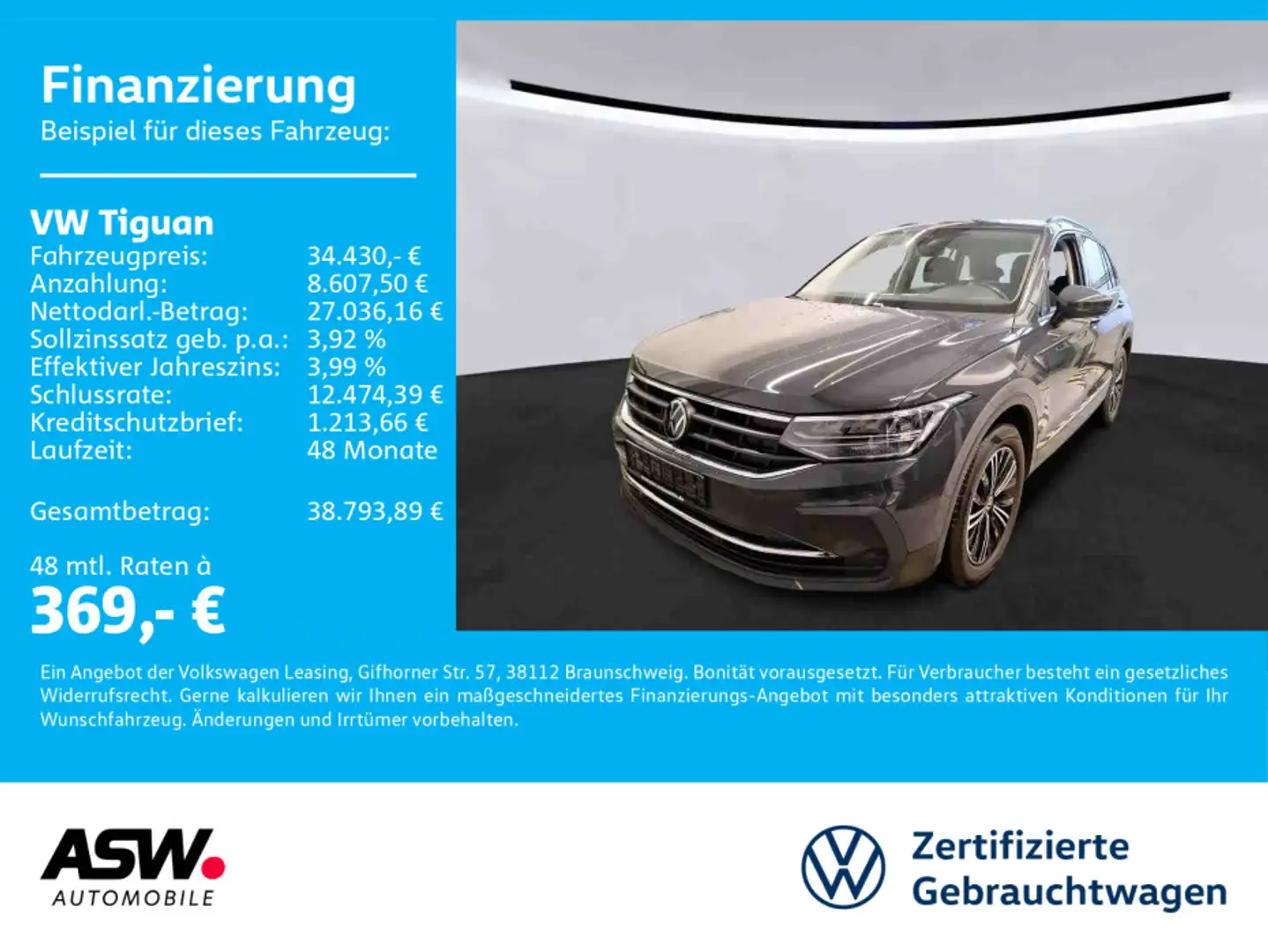 Volkswagen Tiguan Life 4Motion 2,0 TDI DSG LED SHZ NAVi AHK Grau - 1