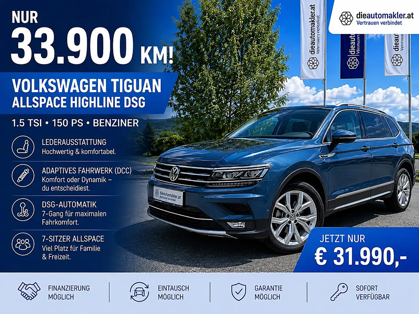 Volkswagen Tiguan Allspace Highline | NUR 33.900 KM | LEDER | DCC | HUD Blau - 1