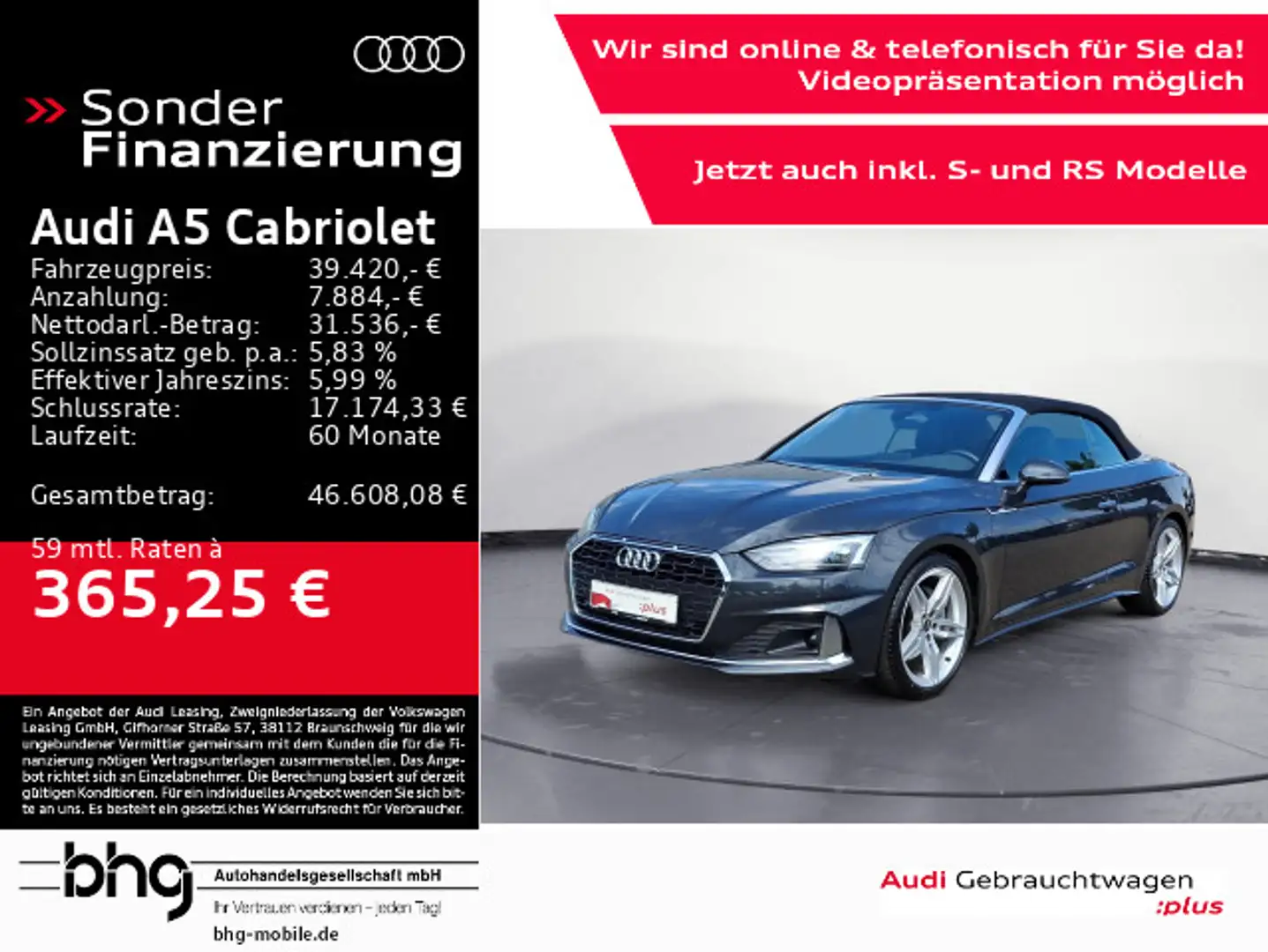 Audi A5 A5 Cabrio 40 TFSI S tronic advanced AHK LED Assi Grau - 1