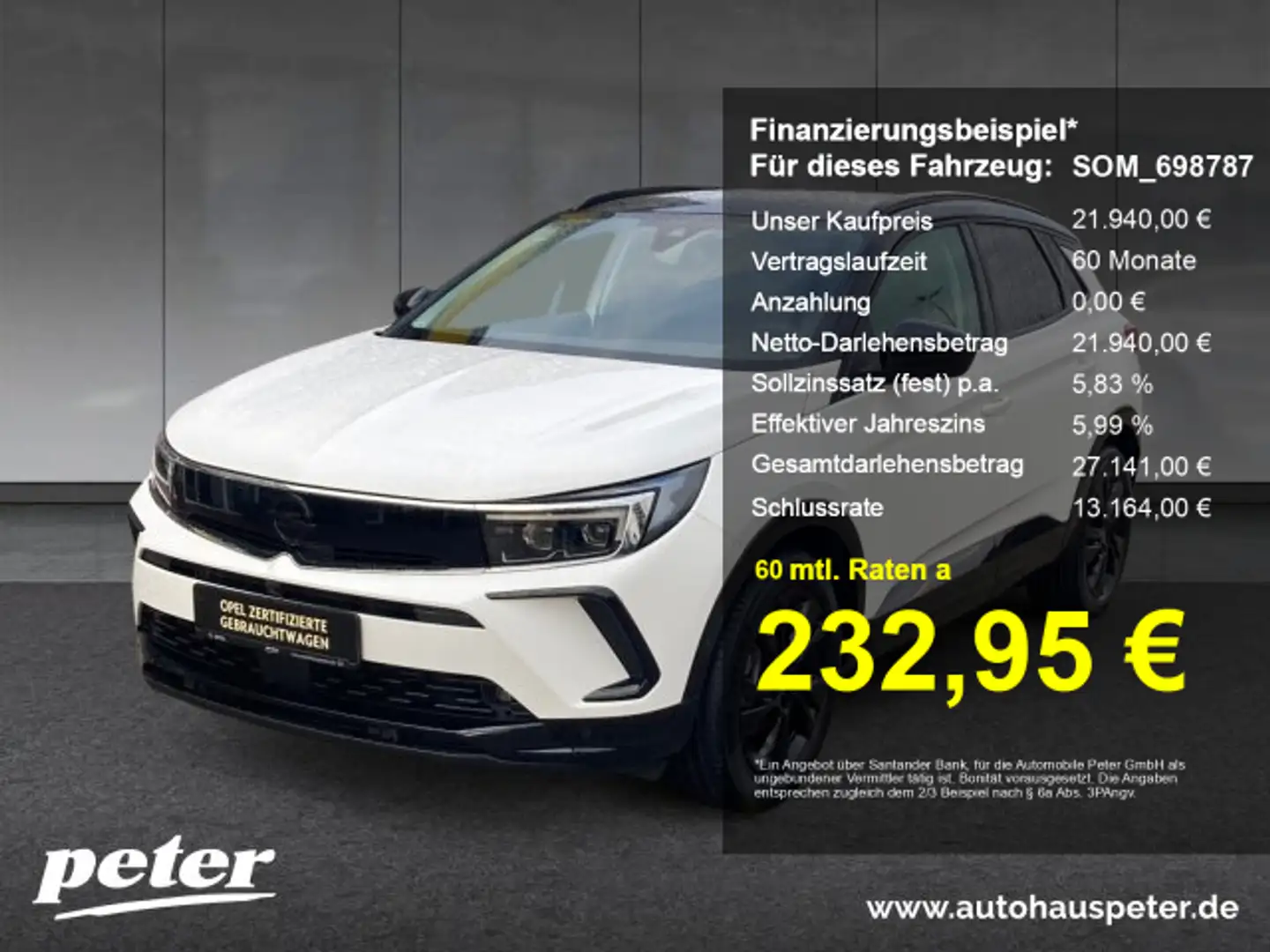 Opel Grandland Grandland 1.2 Turbo GS Line Klimaautomatik Alcanta Weiß - 1