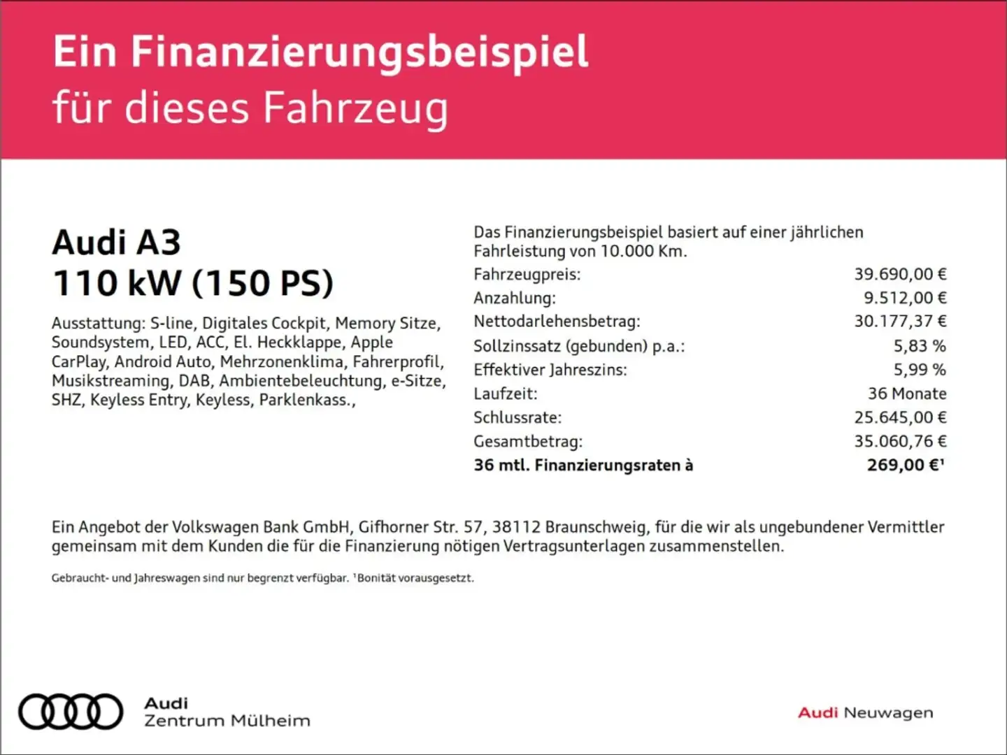 Audi A3 Sportback 35 TFSI S lineLED digitales Cockpit Memo Negru - 2