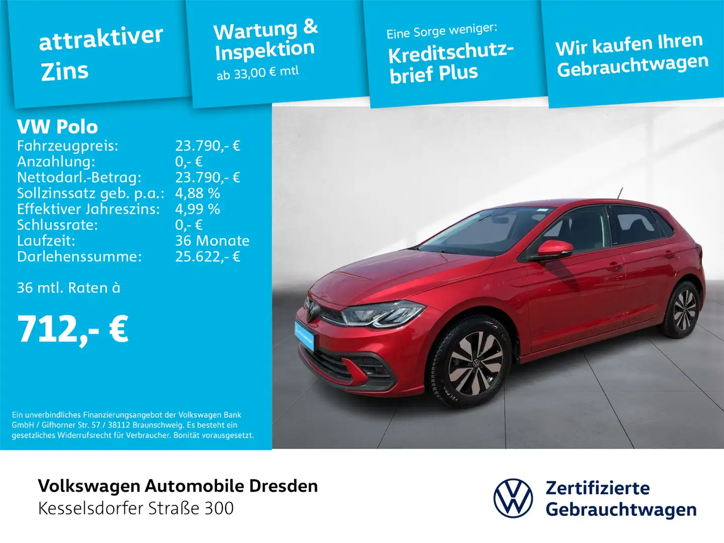 Volkswagen Polo 1.0 TSI DSG LED Navi PDC DAB Rot - 1