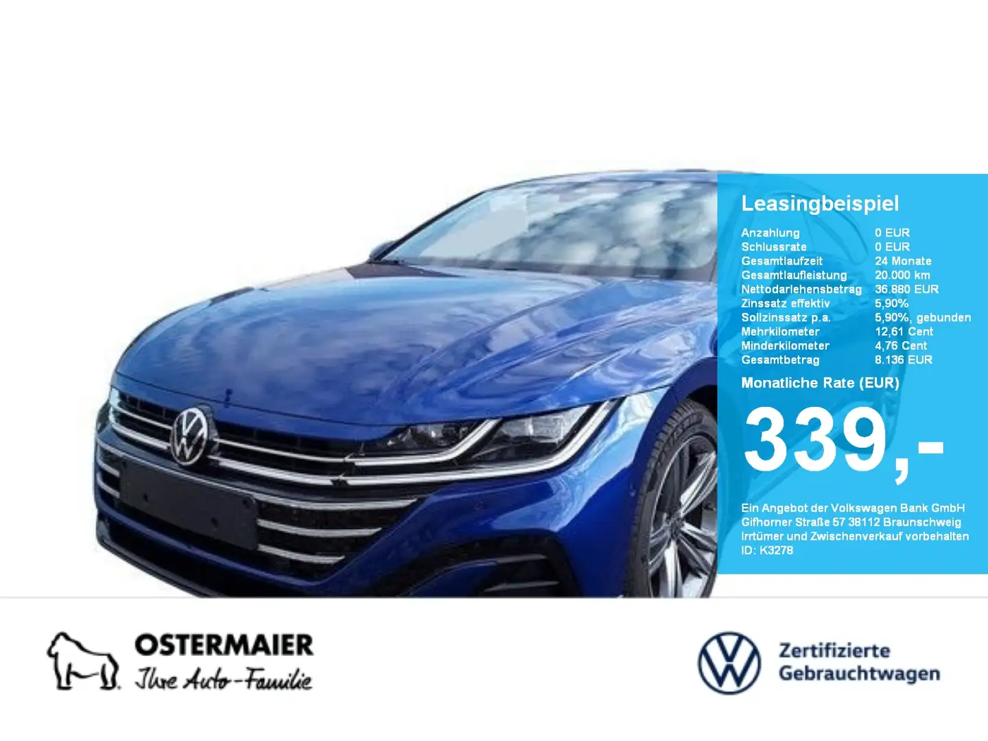 Volkswagen Arteon Shootingbrake R-LINE 2.0TSI 190PS DSG ACC.5J-G.AHK Blau - 1