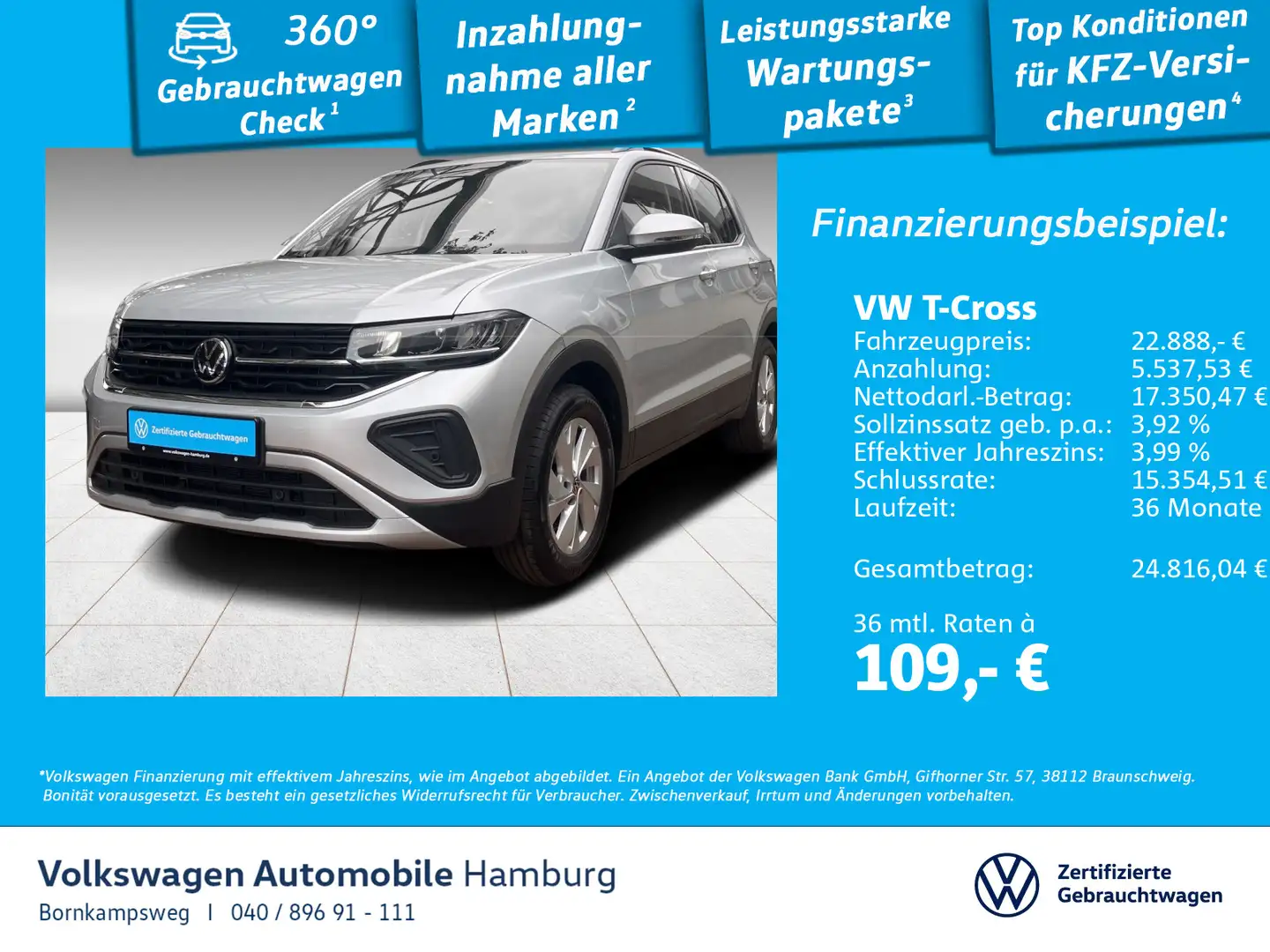 Volkswagen T-Cross 1.0 TSI Life LED Navi Kamera ACC Silber - 1