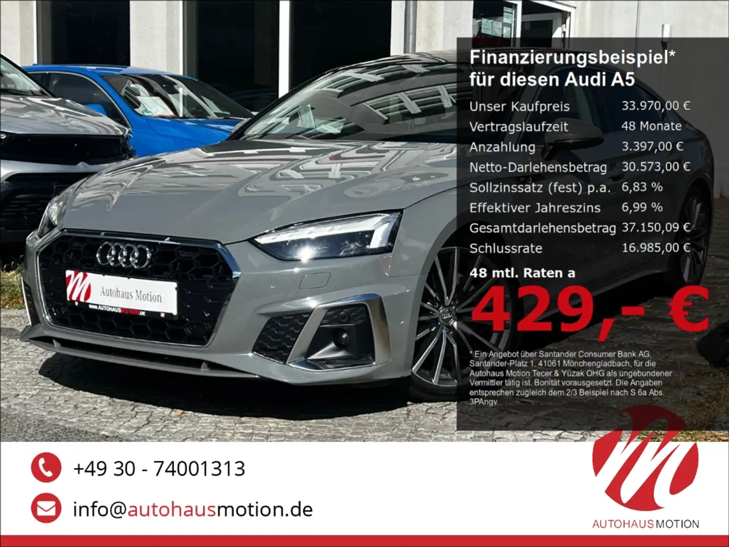 Audi A5 Sportback 40 TDI S line 2.0 Matrix Pano Kamera Nav Grau - 1