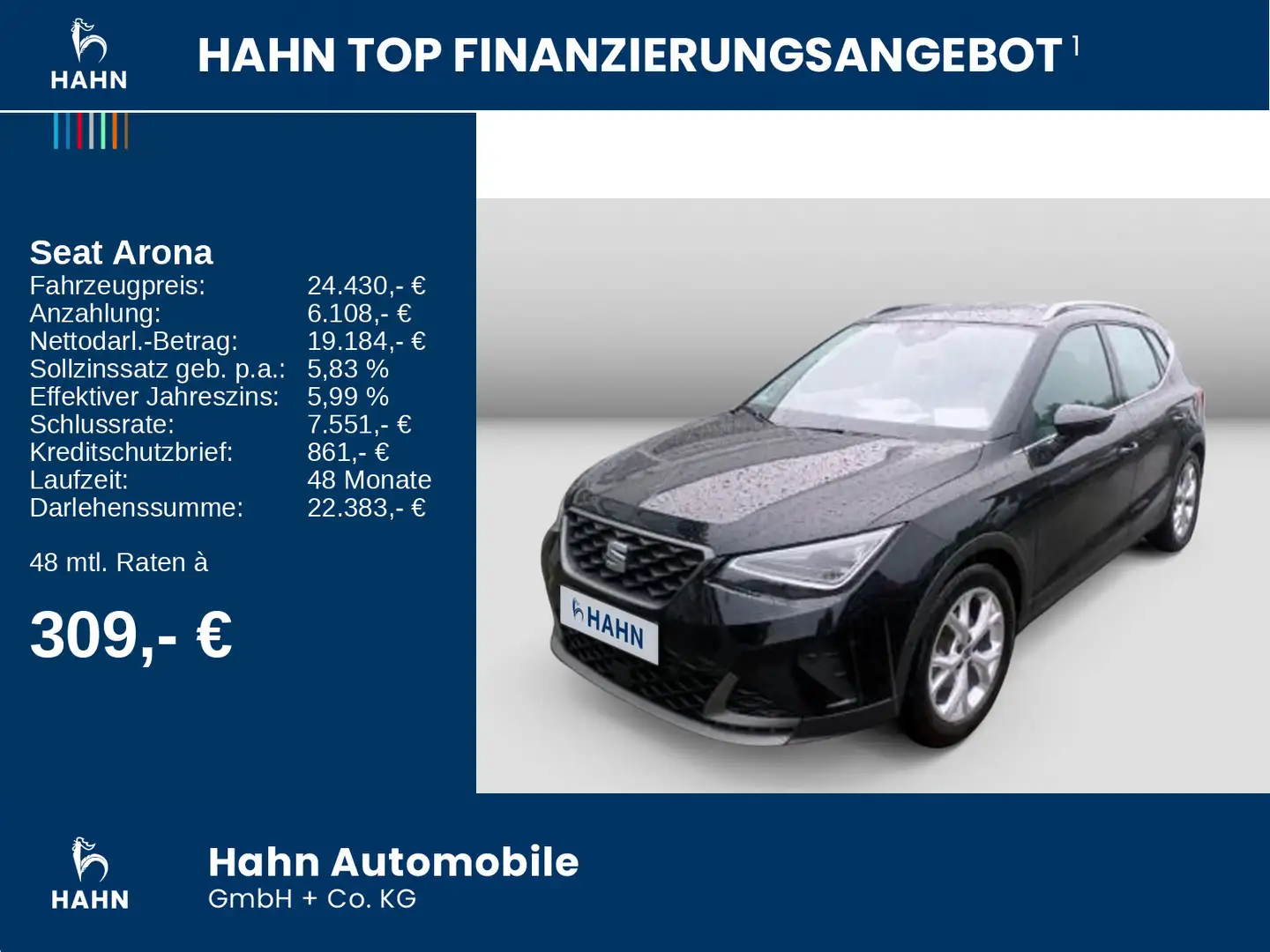SEAT Arona 1.5 TSI DSG FR Navi LED AHK CAM Sitzhzg Schwarz - 2