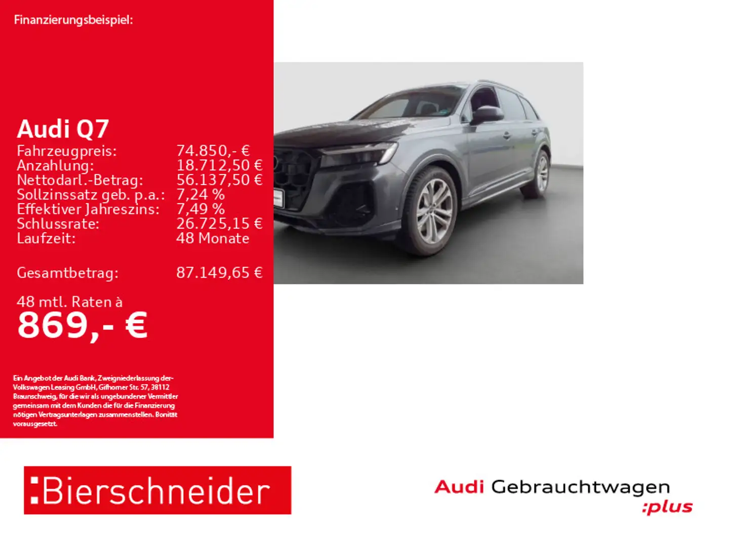 Audi Q7 50 TDI qu S-Line Black AHK MATRIX PANO HuD 36 Grau - 1