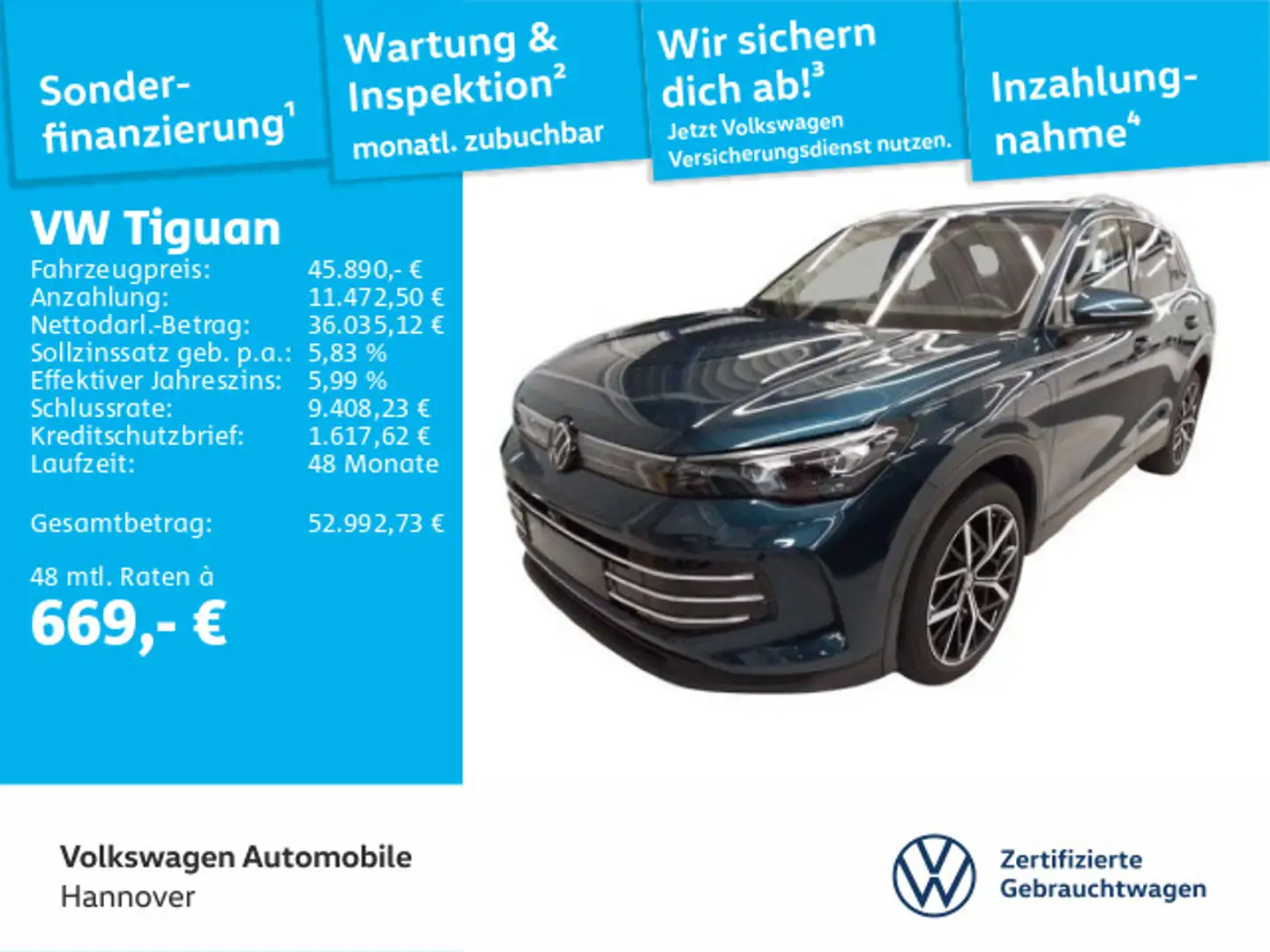 Volkswagen Tiguan 1.5 TSI DSG eHybrid Elegance Navi AHK Pan Blau - 1