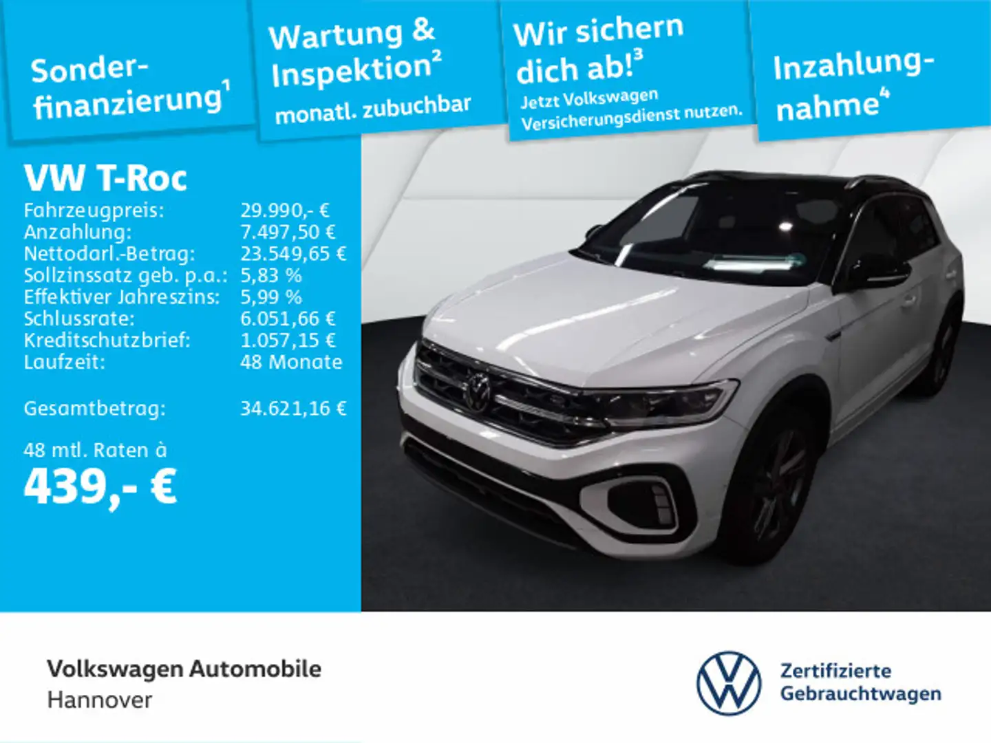 Volkswagen T-Roc 1.5 TSI DSG R-Line Navi AHK Kamera ACC LED Weiß - 1