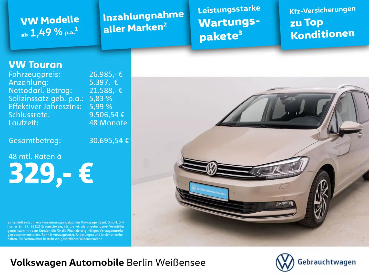 Volkswagen Touran 1.5 TSI Join *DSG*ACC*NAV*AHK*LED*7-SITZ* Beige - 1