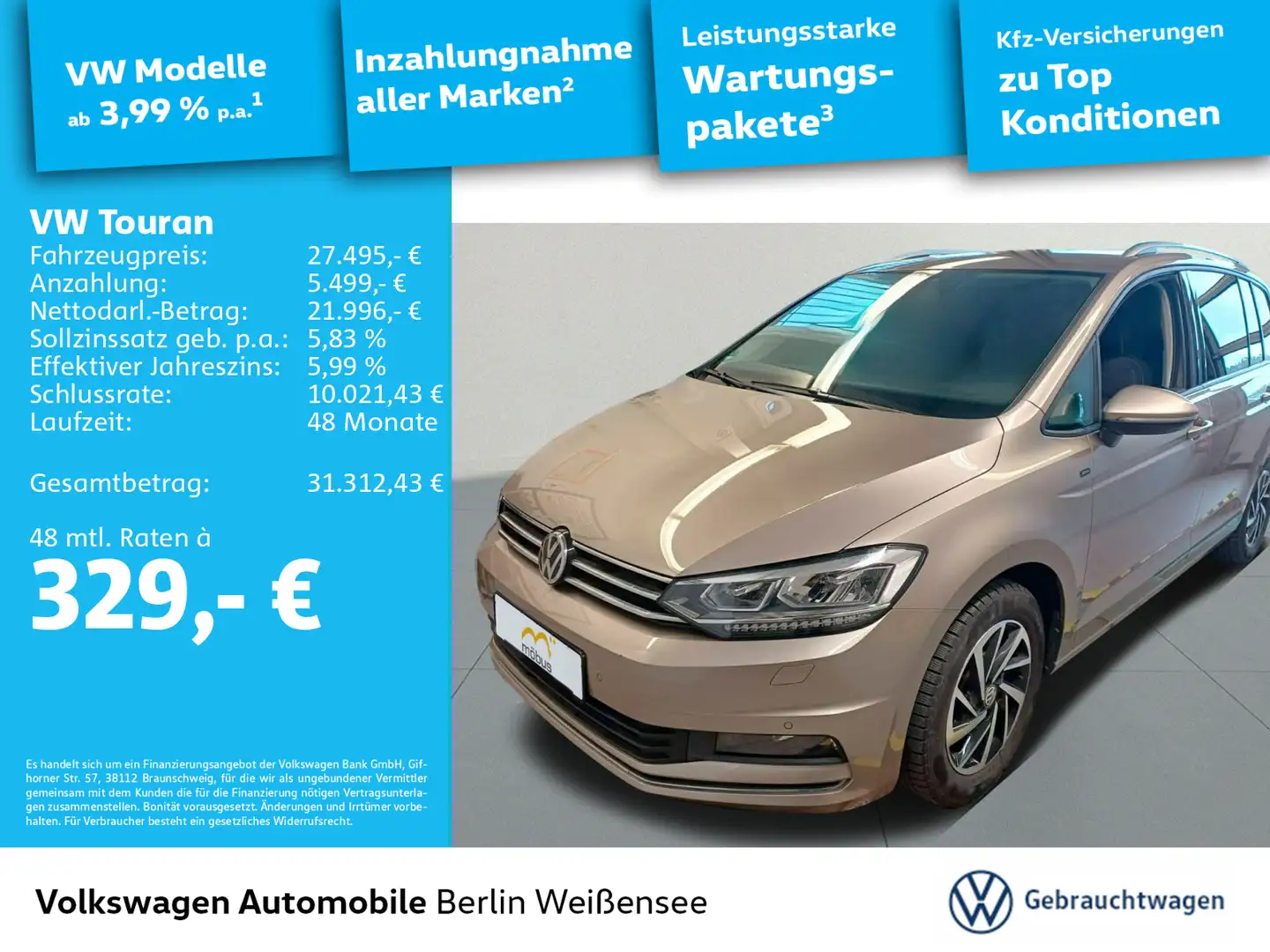 Volkswagen Touran 1.5 TSI Join *DSG*ACC*NAV*AHK*LED*7-SITZ* Beige - 1