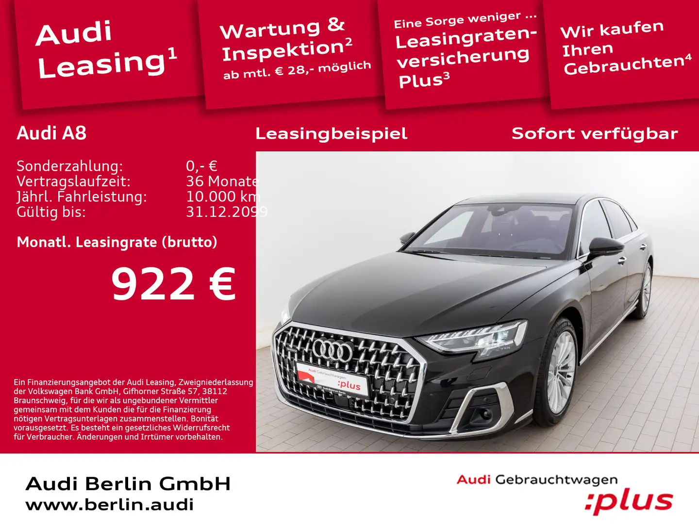 Audi A8 50 TDI qu. tiptr. STDHZ PANO HUD 360°K MATRIX Schwarz - 1