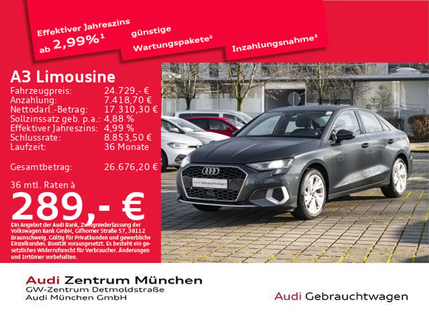 Audi A3 30 TFSI S tronic advanced AHK/Virtu Grau - 1