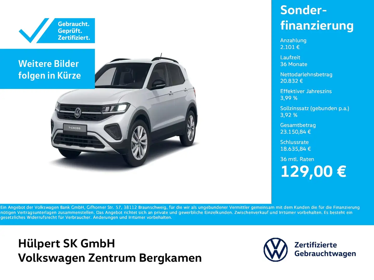 Volkswagen T-Cross 1.0 GOAL AHK ACC NAVI LM17 CARPLAY LED Silber - 1