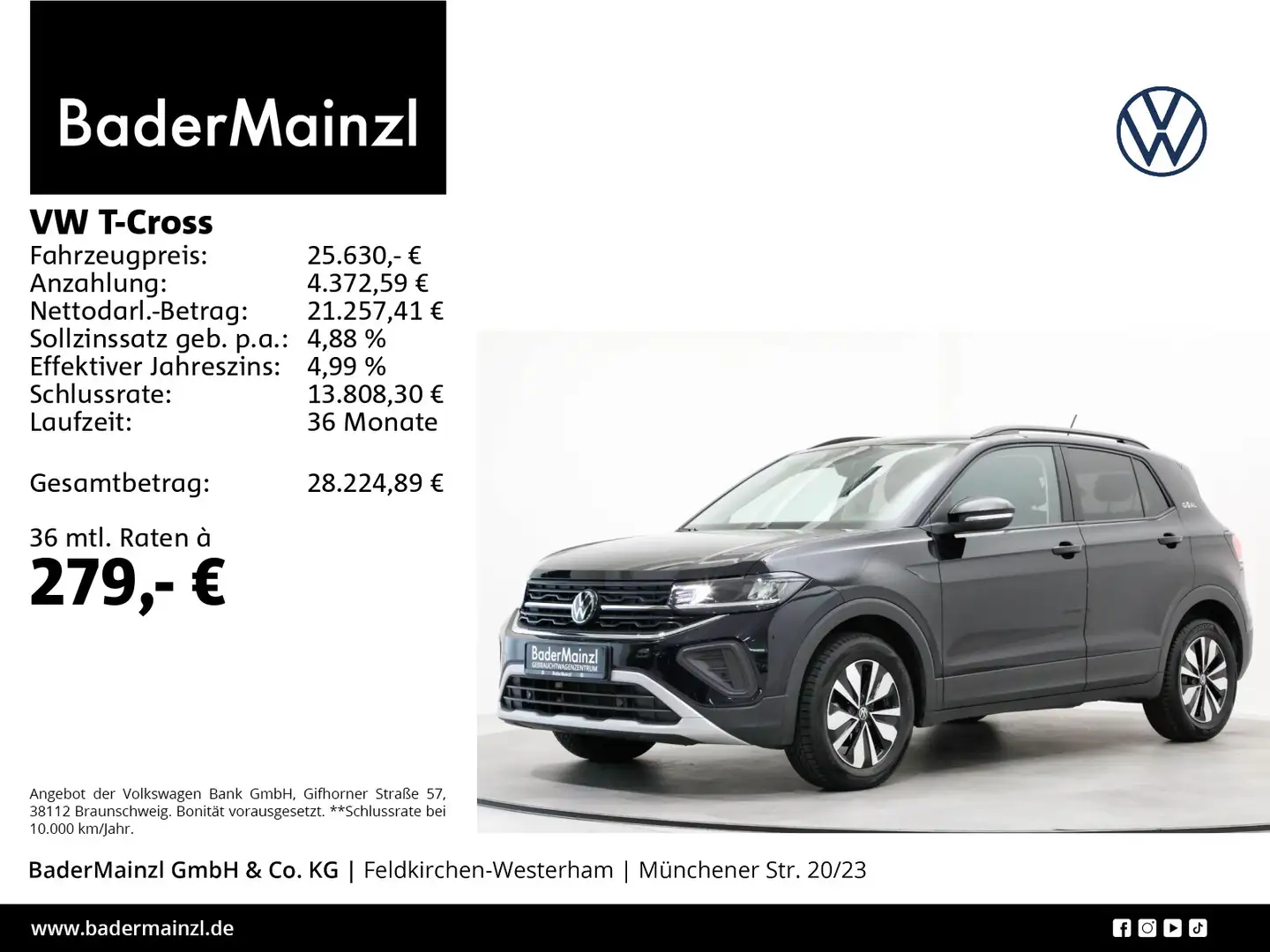 Volkswagen T-Cross 1.0 TSI DSG Goal Carplay 2xPDC ACC LED Schwarz - 1