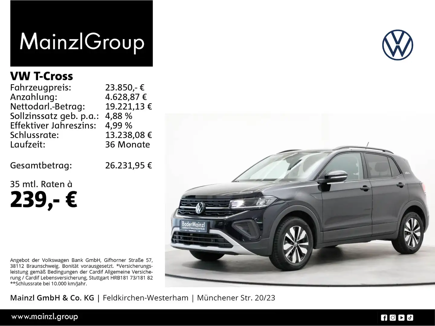 Volkswagen T-Cross 1.0 TSI DSG Goal Carplay 2xPDC ACC LED Schwarz - 1