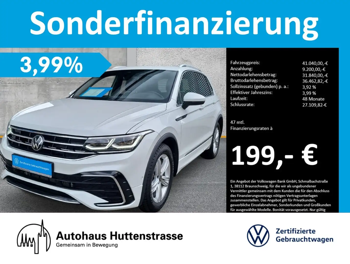 Volkswagen Tiguan 2.0 TDI DSG R-Line PANO HARMAN AHK 20" Weiß - 1