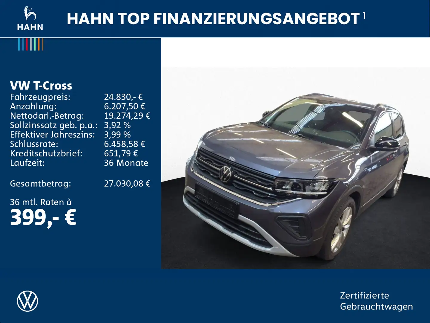 Volkswagen T-Cross 1.0TSI DSG Goal ACC AHK LED Navi PDC SHZ Grau - 2