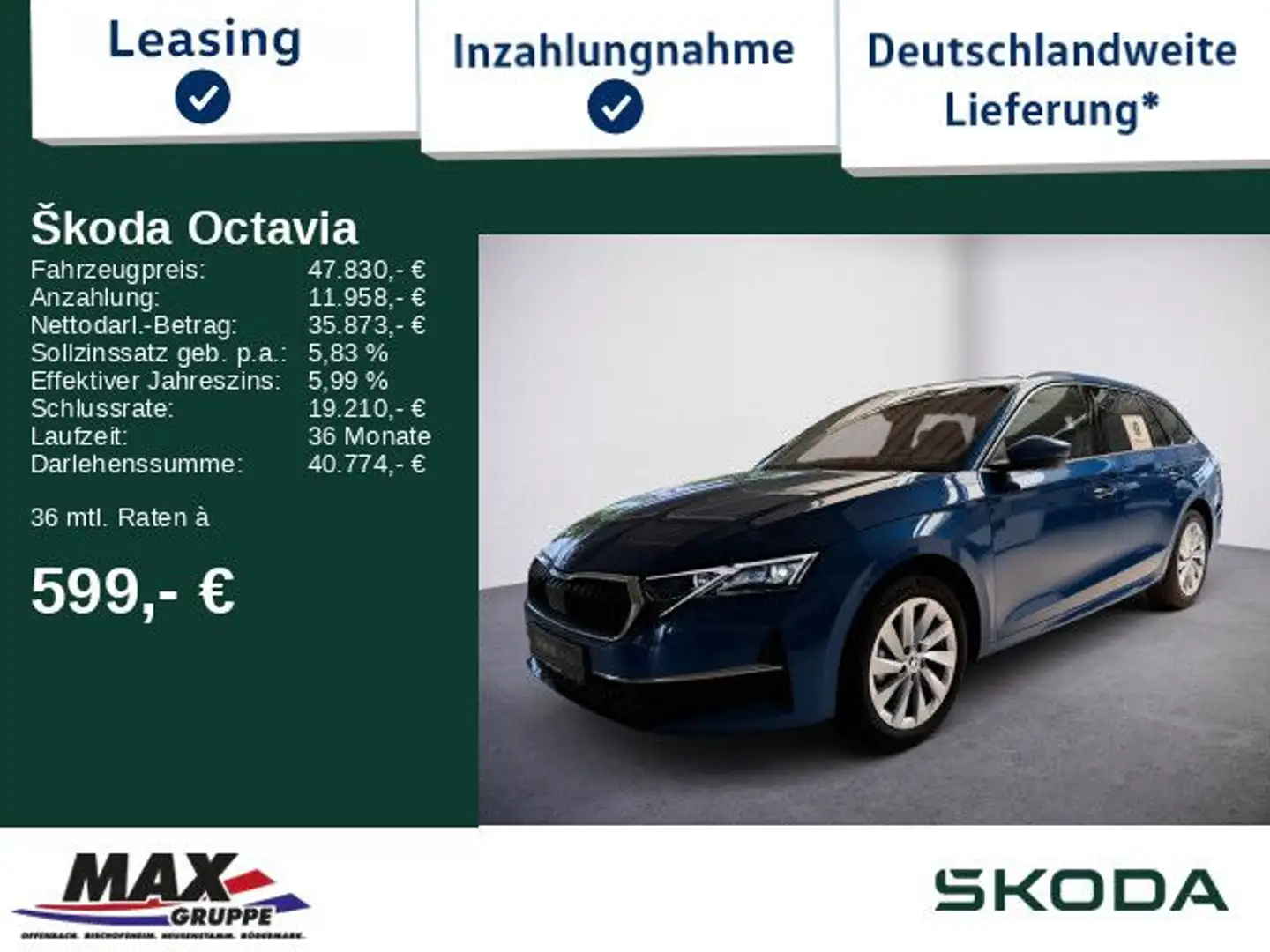 Skoda Octavia Combi 1.5TSI Selection MATRIXLED+360°KAM Blau - 1